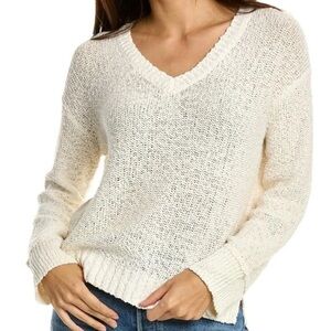 Michael Stars Casey Cream V-Neck Chunky Knit Oversized Sweater L